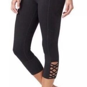 Athleta Black Cropped Leggings with Lattice Accent